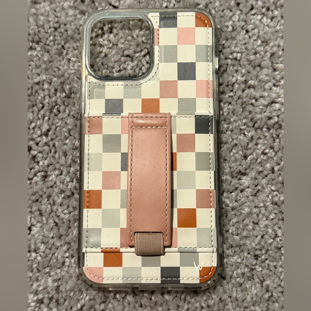 Walli Case iPhone 13 Pro Max “Coastal Check” Pink Charcoal Gray White Rust